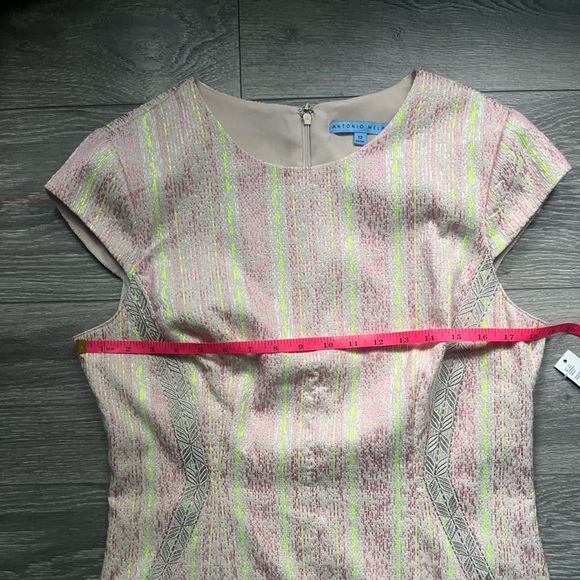 NEW Antonio Melani Pink Yellow Tweed Cap Sleeve Fitted Career Dress Size 12 Work - Picture 7 of 10